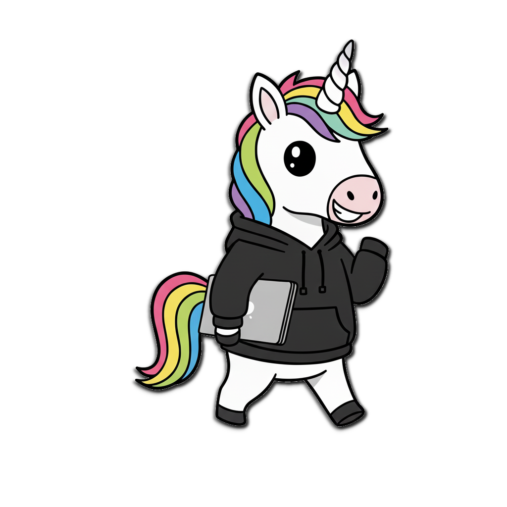 איור חד-קרן עם מחשב נייד